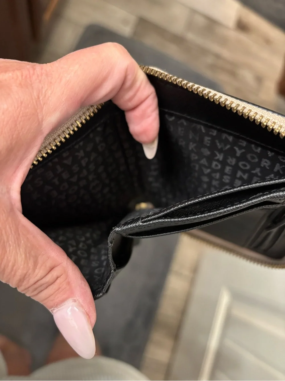 kate spade Blush and Black Zip-Around Compact Wallet